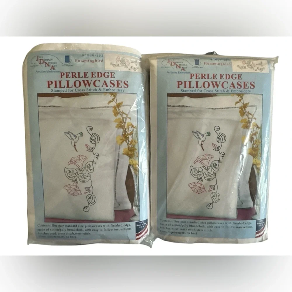 2 Sets Stamped Pillowcases With White Perle Edge 2/Pkg-Hummingbird New